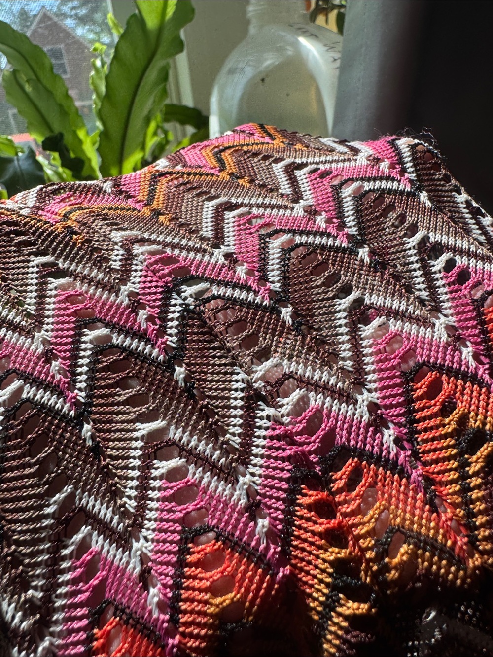 Shade & Shore Chevron Knit Wide-Leg Pants in Pink, Brown & Cream medium - Picture 7 of 9